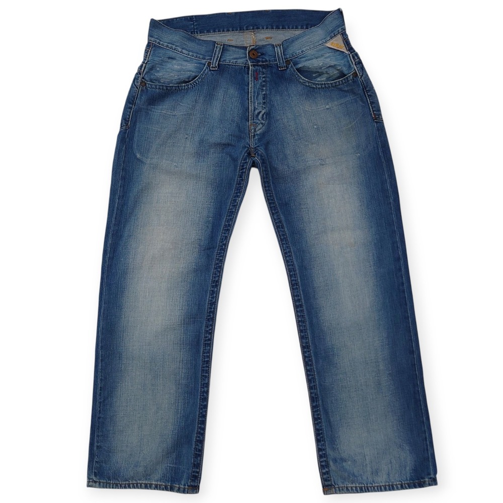 Replay Jeans Mens W36 L32 Blue Distressed Straight Relaxed Loose MV 915A,032